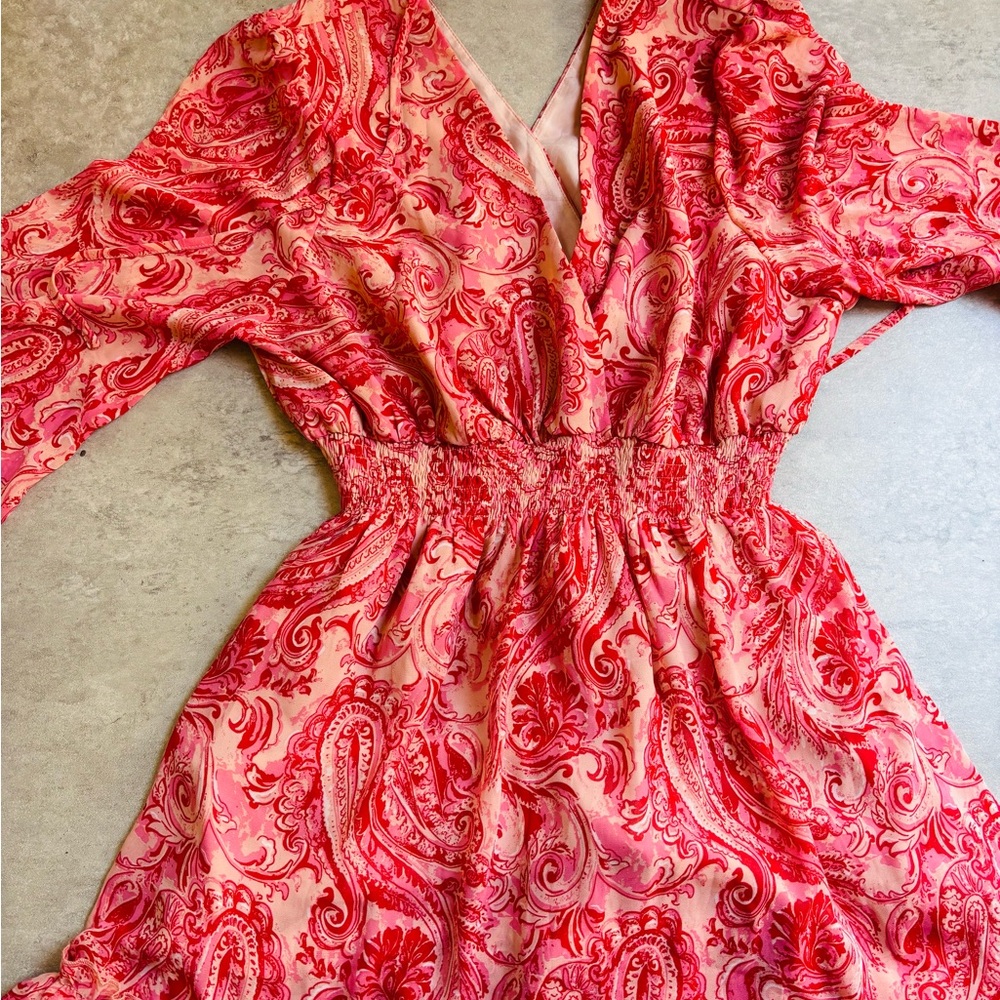 Elegant Paisley Red Mini Dress